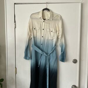 Boss Ombre Shirt Midi Dress in Cream and Blue